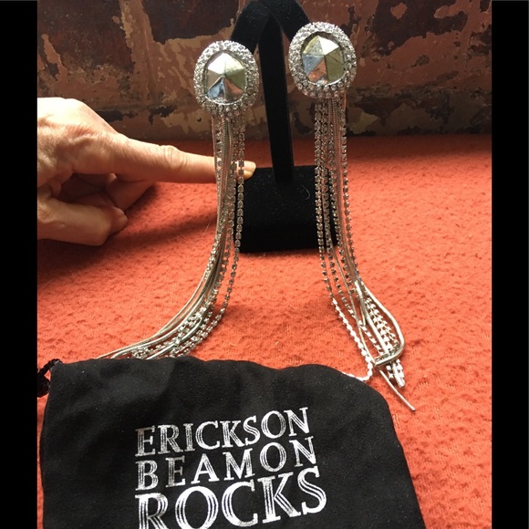 Erickson Beamon Rocks Silvertone Earrings - Picture 1 of 5